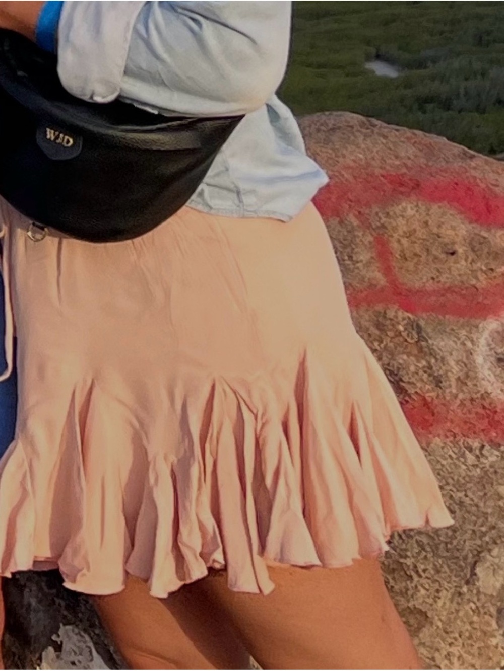 Olivaceous Blush Pink Flared Ruffle Mini Skirt